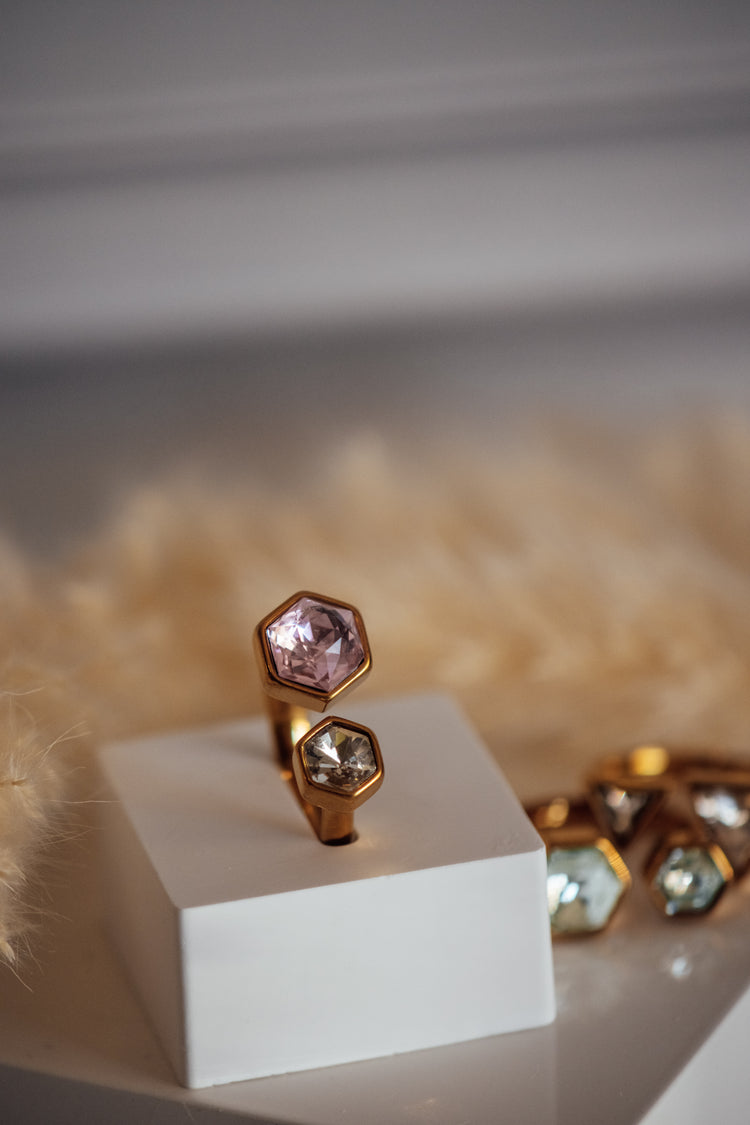 Nivori Open Size Crystal Gold Rings - Non-Tarnish Hypoallergenic Ring