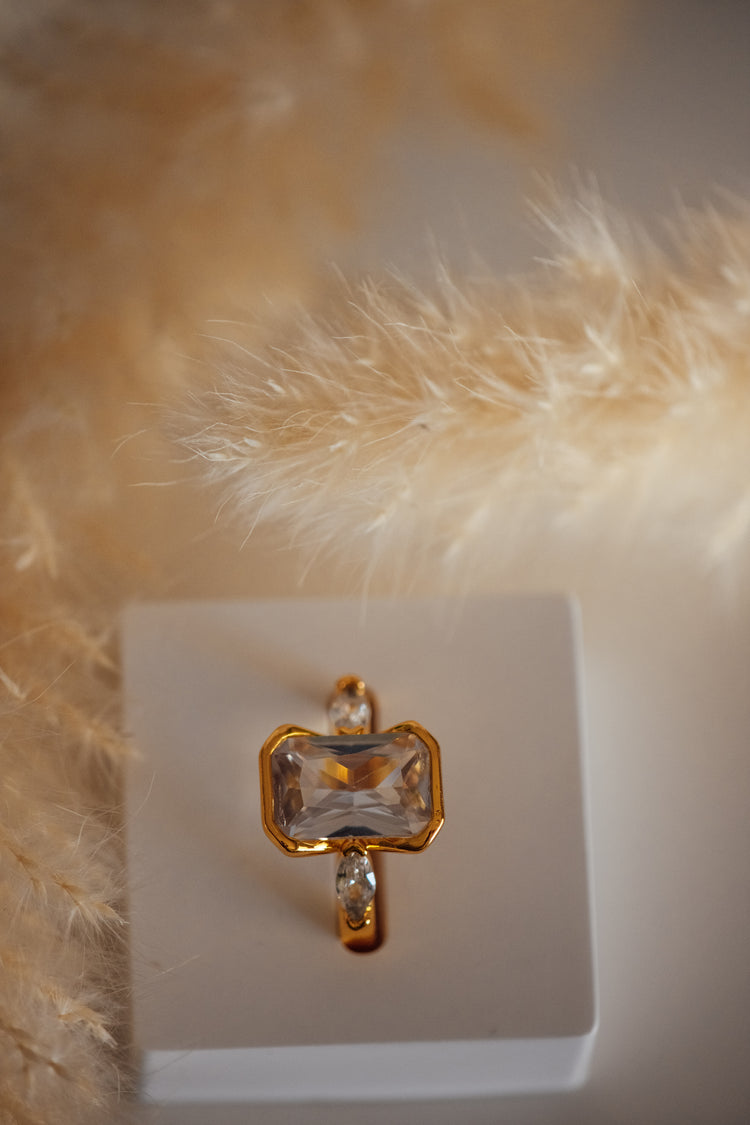 Orlena Rectangular Engagement Gold Ring