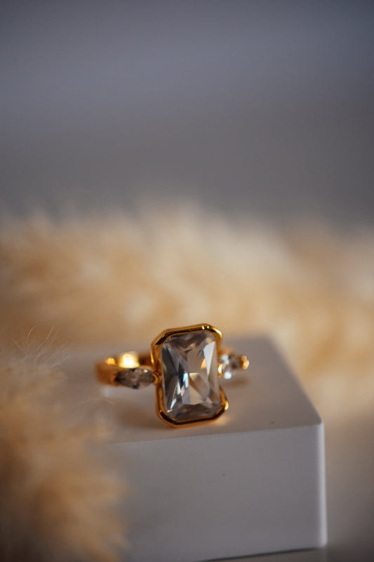 Orlena Rectangular Engagement Gold Ring