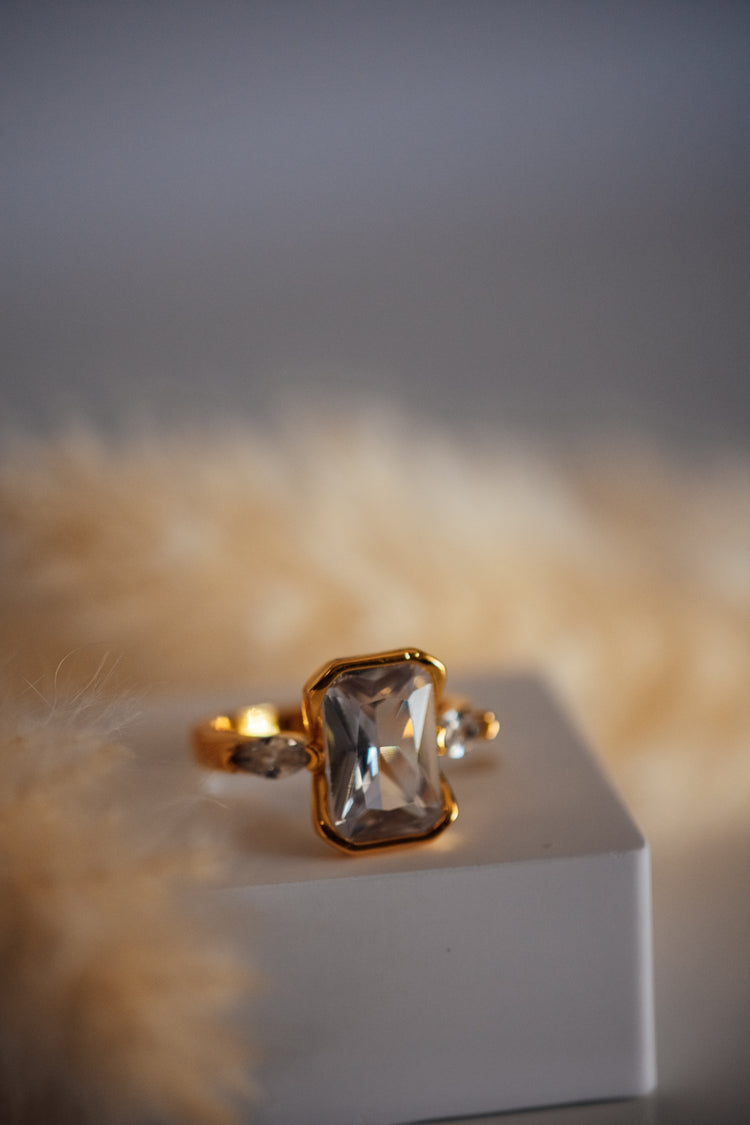 Orlena Rectangular Engagement Gold Ring