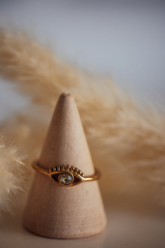 Lexi Evil Eye Open Size Gold Ring