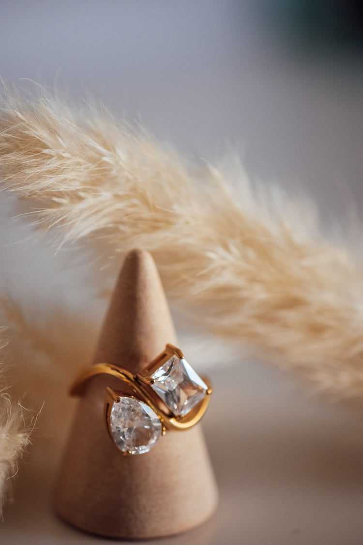 Miren Dual Stone Cubic Zirconia Gold Ring - Non-Tarnish Hypoallergenic