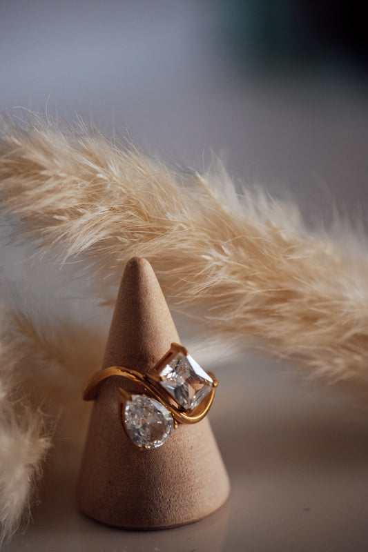 Miren Dual Stone Cubic Zirconia Gold Ring - Non-Tarnish Hypoallergenic