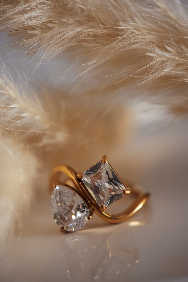 Miren Dual Stone Cubic Zirconia Gold Ring - Non-Tarnish Hypoallergenic