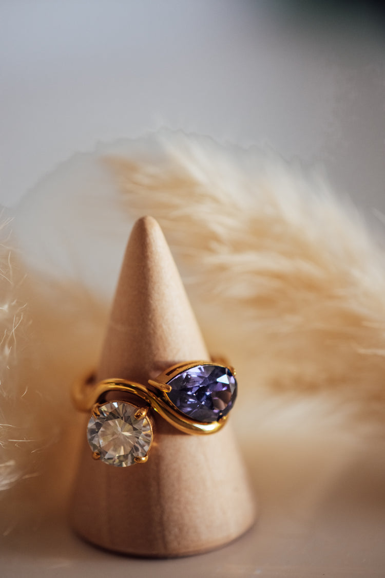 Ryvell Dual Stone Gold Ring - Non-Tarnish Hypoallergenic