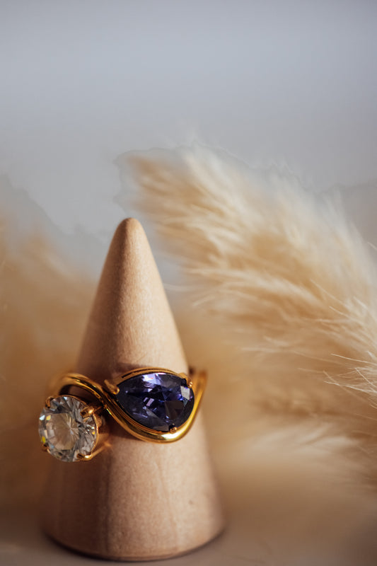 Ryvell Dual Stone Gold Ring - Non-Tarnish Hypoallergenic