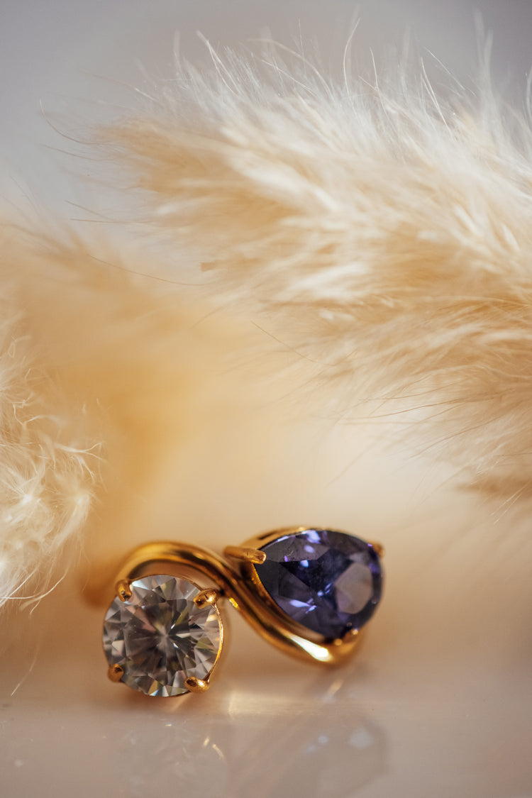 Ryvell Dual Stone Gold Ring - Non-Tarnish Hypoallergenic