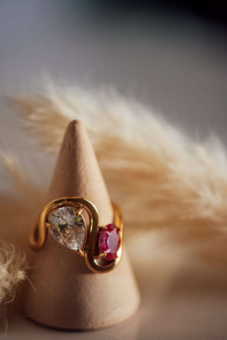 Lyka Dual Stone Pink and Clear Gold Ring