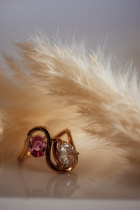 Lyka Dual Stone Pink and Clear Gold Ring