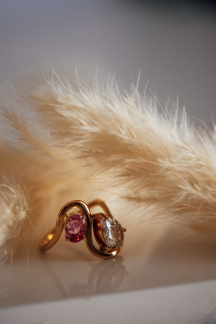 Lyka Dual Stone Pink and Clear Gold Ring