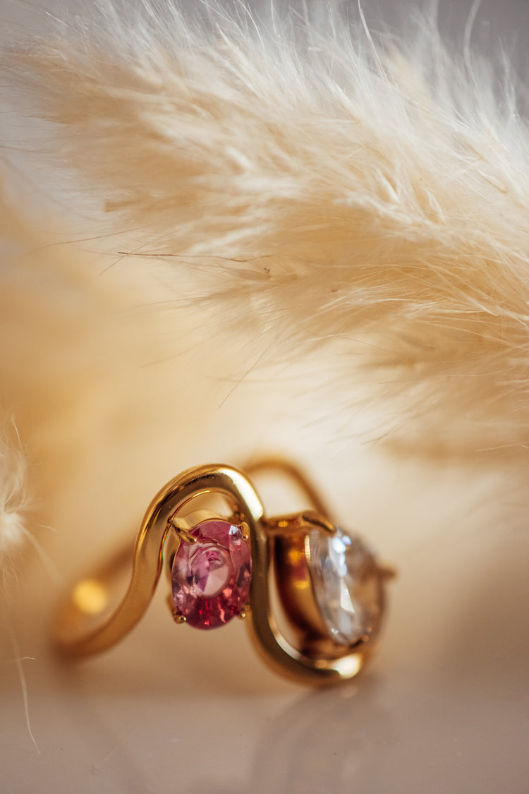 Lyka Dual Stone Pink and Clear Gold Ring
