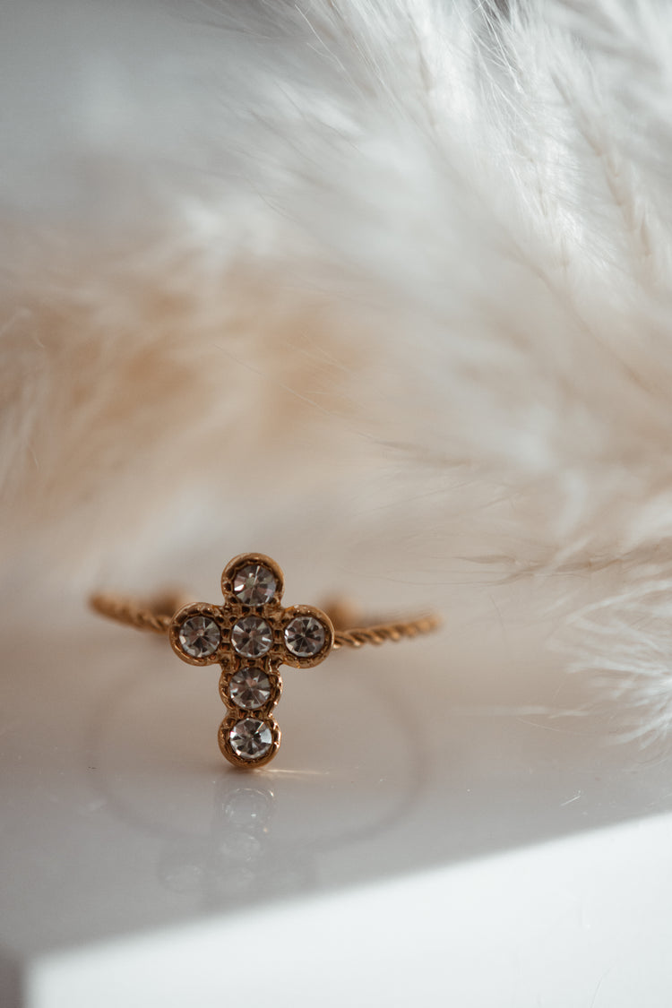 Crux Open Size Diamond Cross Ring