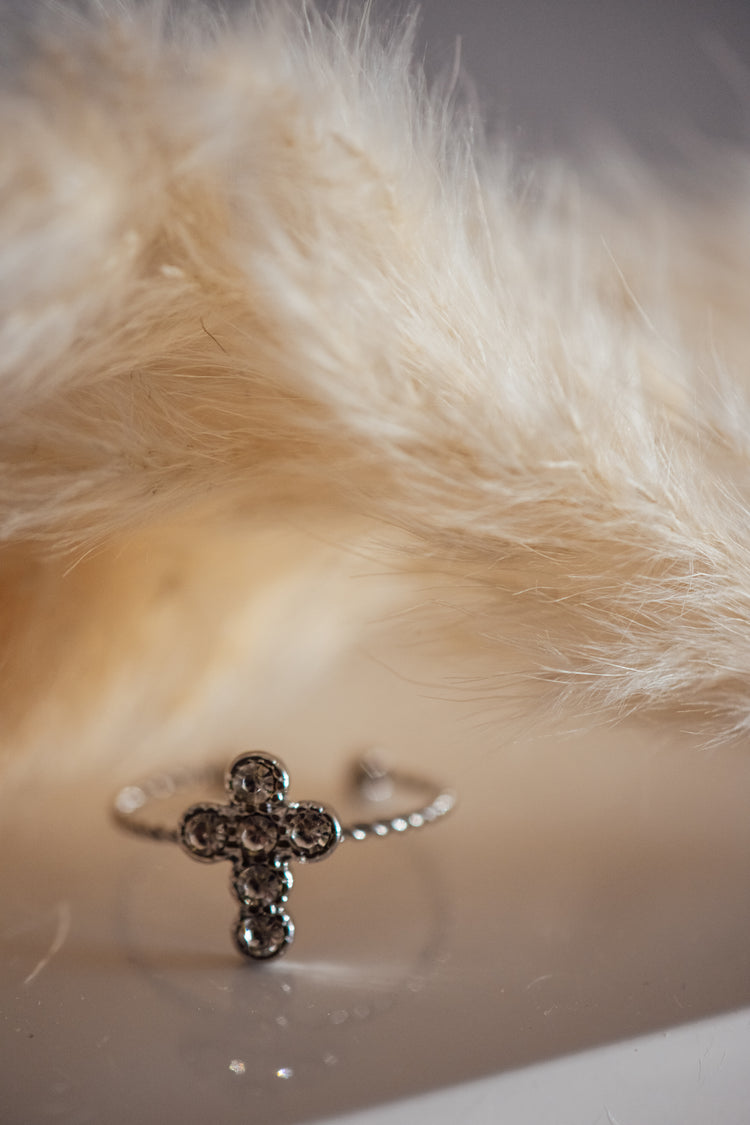 Crux Open Size Diamond Cross Ring