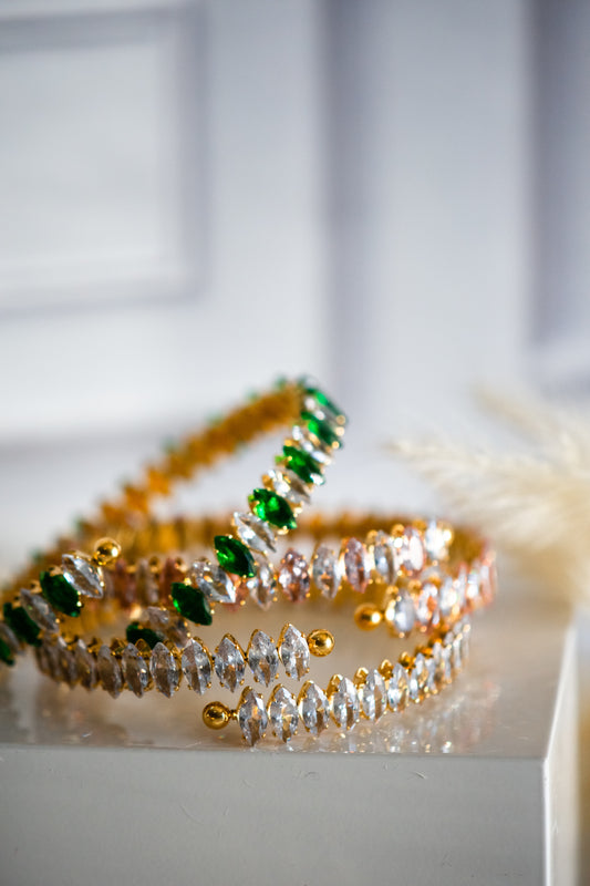 Golden Tide Stretched Stone Gold Bangle Bracelet