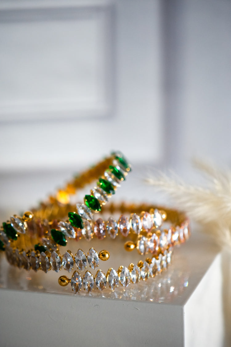 Golden Tide Stretched Stone Gold Bangle Bracelet