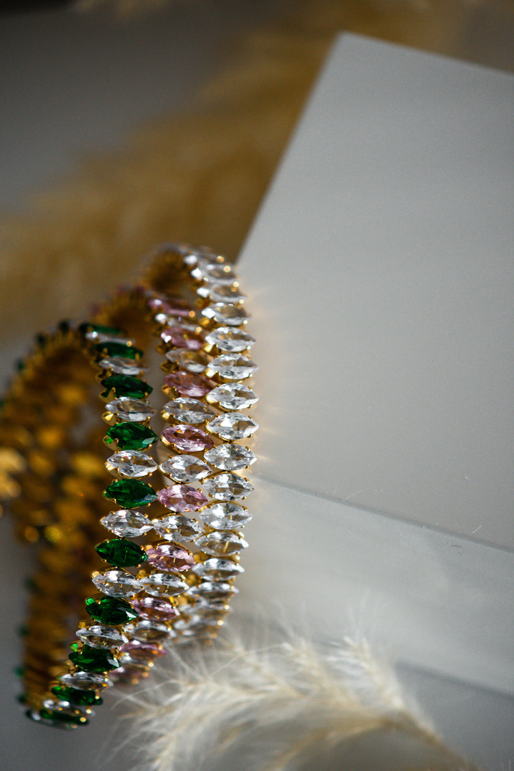 Golden Tide Stretched Stone Gold Bangle Bracelet