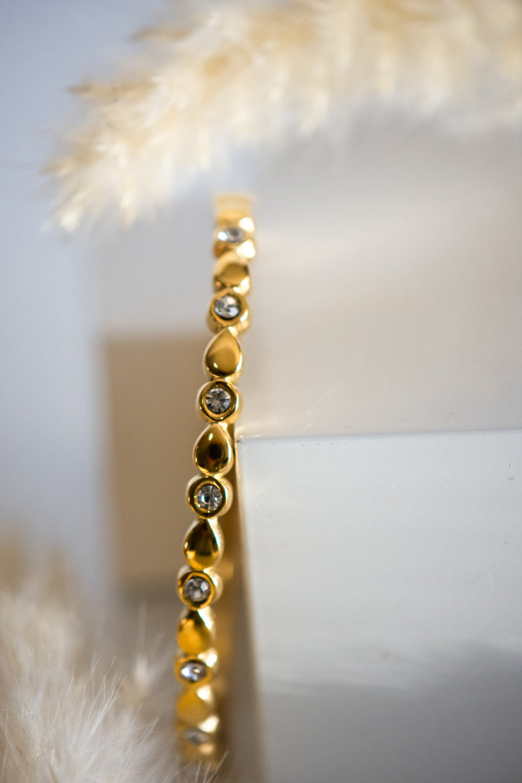 Averne Waterdrop Rhinestone Gold Bangle - Non-Tarnish Jewelry