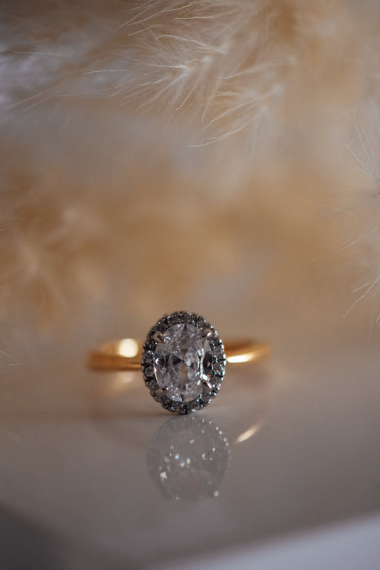 Tali Dual Tone Oval Halo Cubic Zirconia Ring