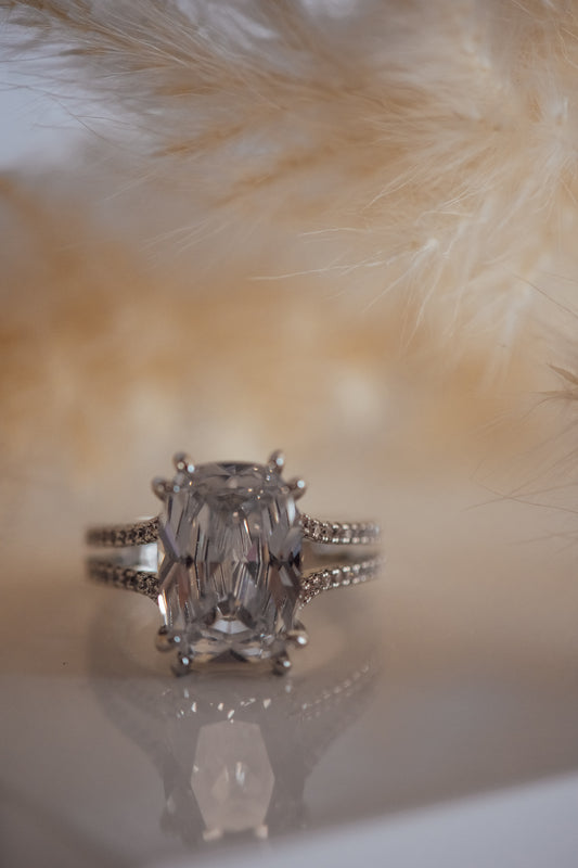 Cleo Elongated Ascher Cut Ring Silver