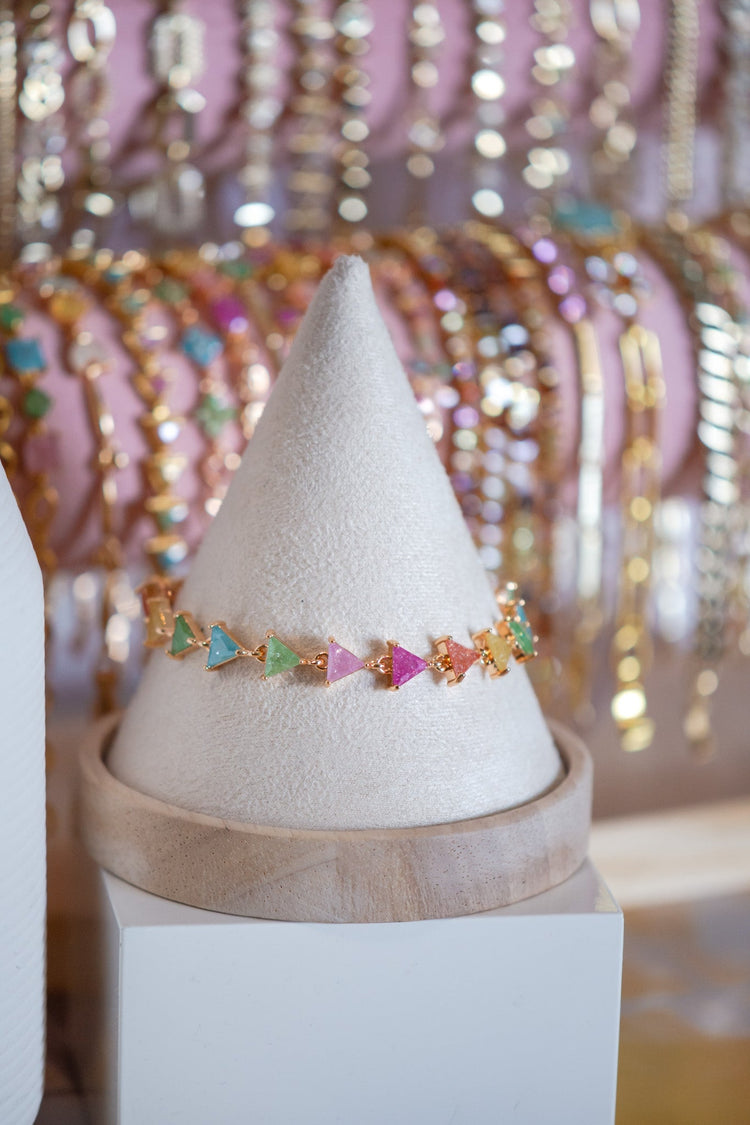 Zoey Multicolor Triangular Charm CZ Stone Gold Filled Bracelet