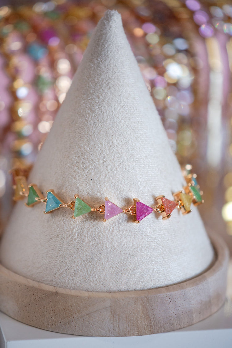 Zoey Multicolor Triangular Charm CZ Stone Gold Filled Bracelet