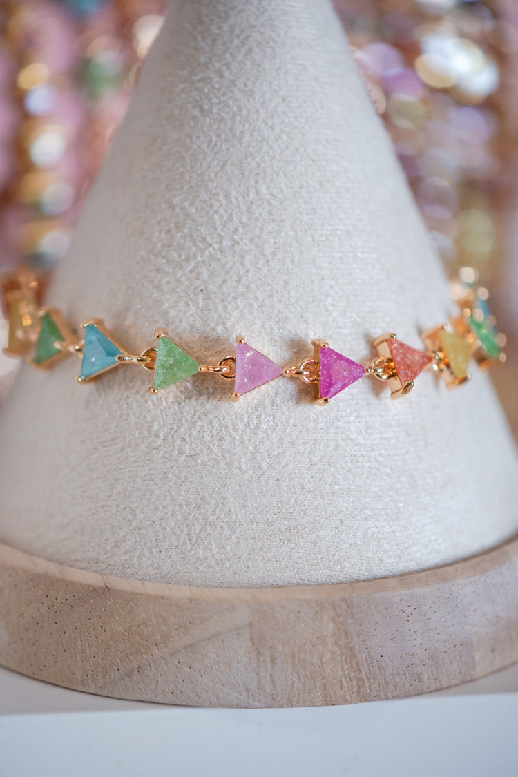 Zoey Multicolor Triangular Charm CZ Stone Gold Filled Bracelet