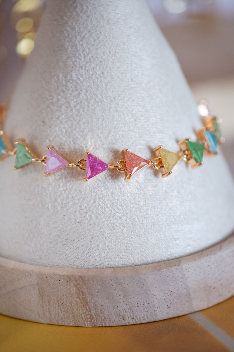 Zoey Multicolor Triangular Charm CZ Stone Gold Filled Bracelet