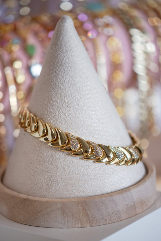 Ellie Leaf Shape CZ Gold Filled Bracelet