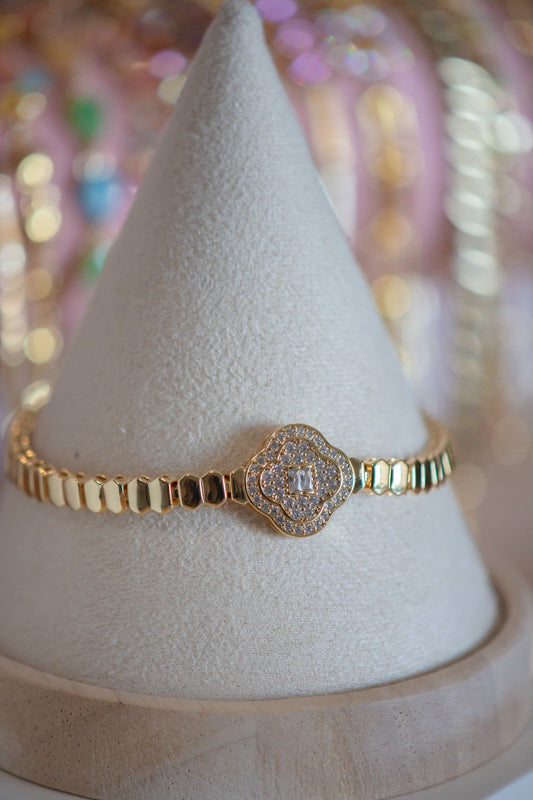 Violet Clover-Shaped CZ Gold Filled Bracelet
