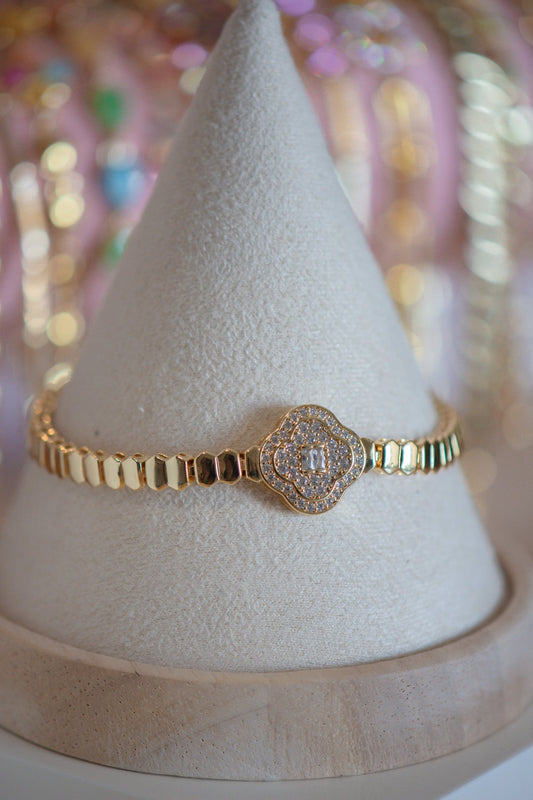 Violet Clover-Shaped CZ Gold Filled Bracelet