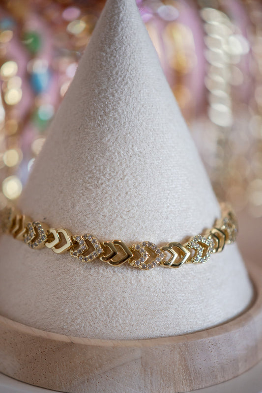 Lillian  Heart Detailed V CZ Gold Filled Bracelet