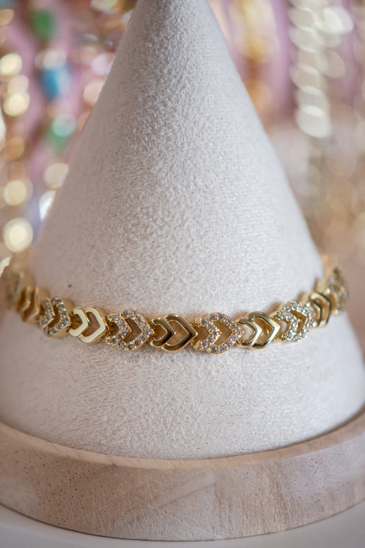 Lillian  Heart Detailed V CZ Gold Filled Bracelet