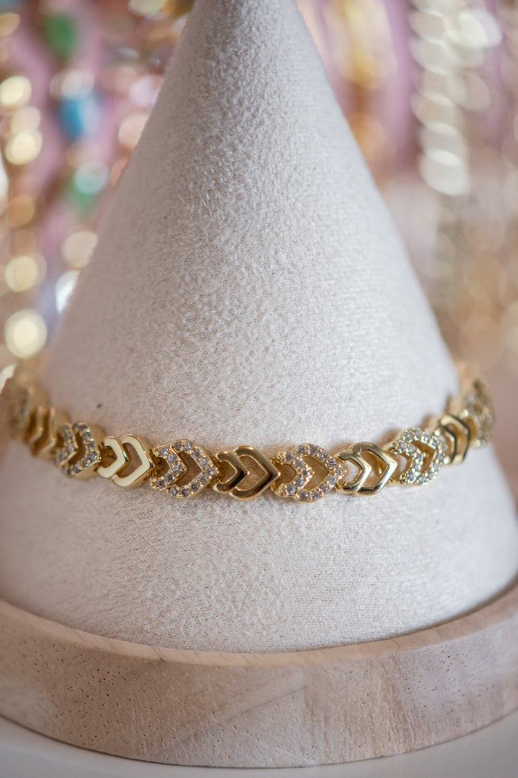Lillian  Heart Detailed V CZ Gold Filled Bracelet