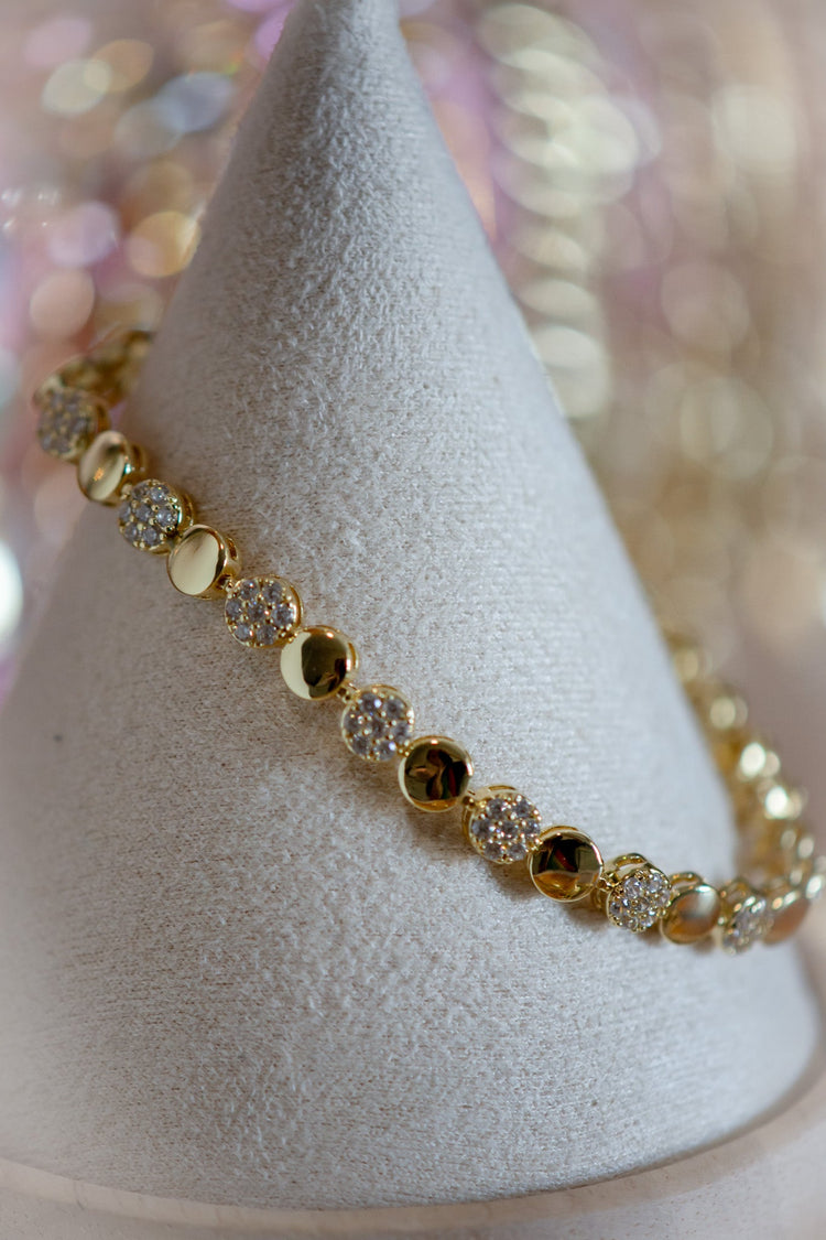 Everly Alternating Disc-Shaped Links Pavé CZ Gold Filled Bracelet