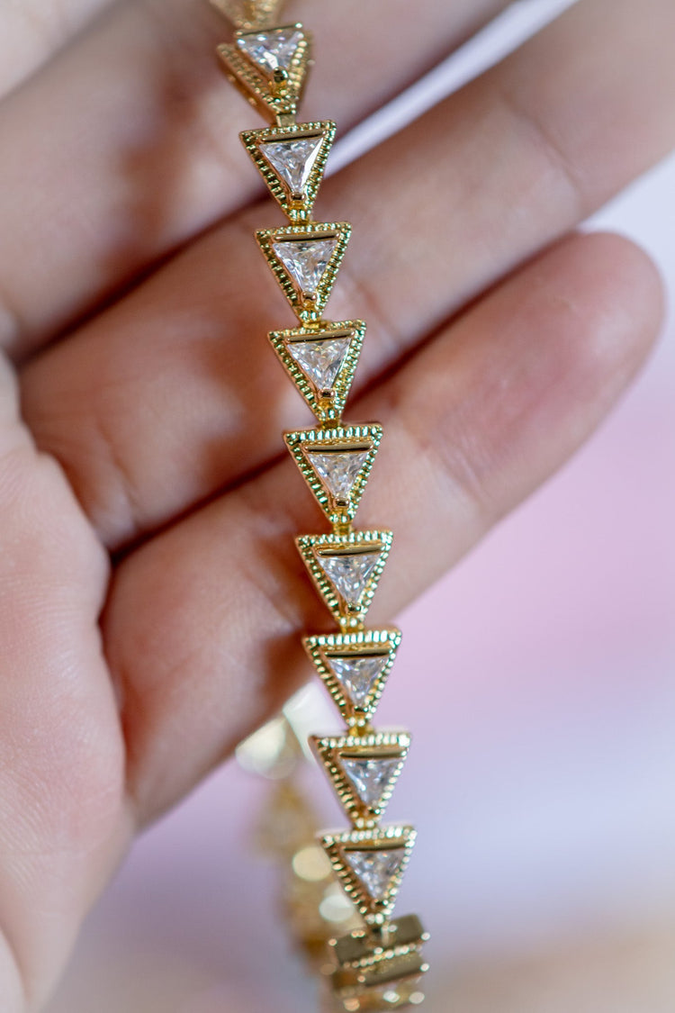 Willow Triangular Shape Clear CZ Gold Filled Bracelet
