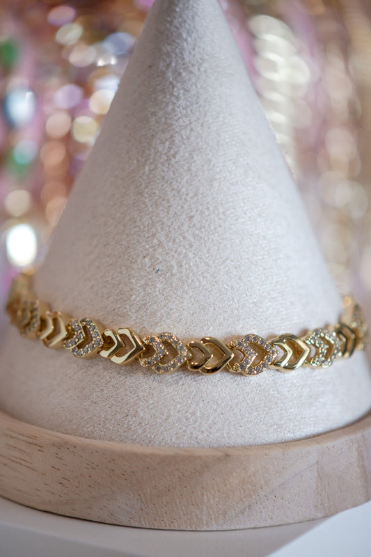 Emily Heart Shape Alternating Pavé Gold Filled Bracelet