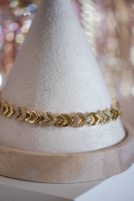 Emily Heart Shape Alternating Pavé Gold Filled Bracelet