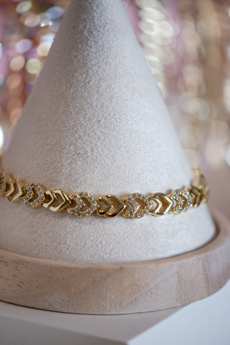Emily Heart Shape Alternating Pavé Gold Filled Bracelet