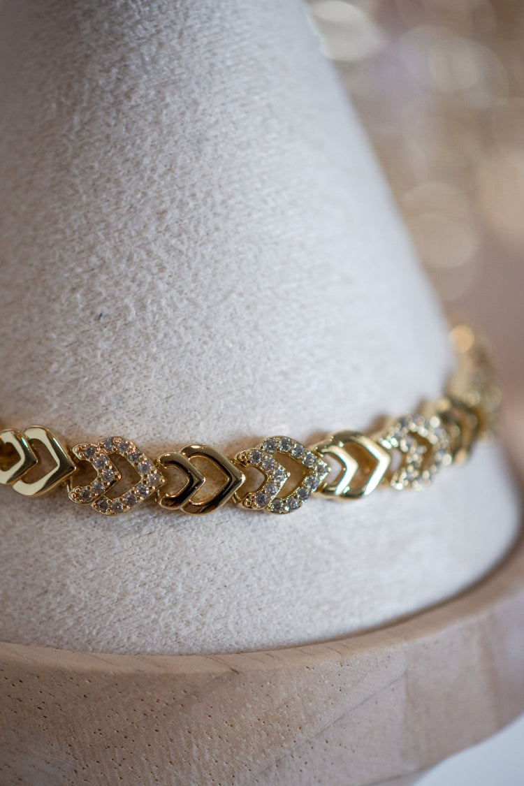 Emily Heart Shape Alternating Pavé Gold Filled Bracelet
