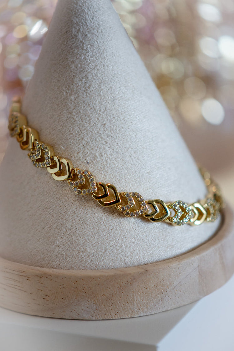 Emily Heart Shape Alternating Pavé Gold Filled Bracelet