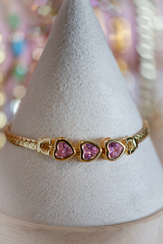 Ella Heart Pink CZ Gold Filled Bracelet