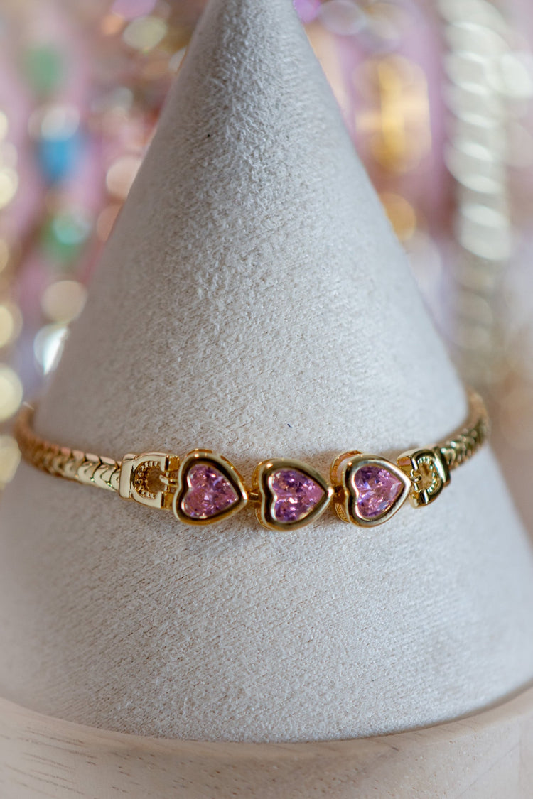 Ella Heart Pink CZ Gold Filled Bracelet