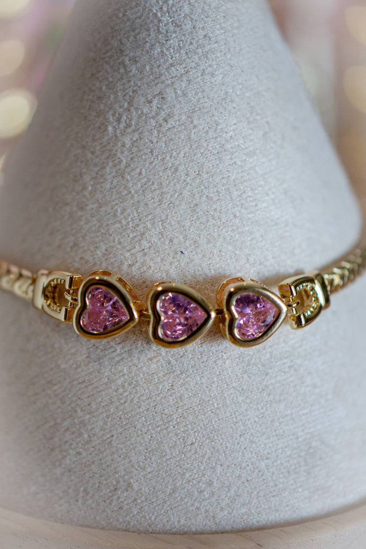 Ella Heart Pink CZ Gold Filled Bracelet
