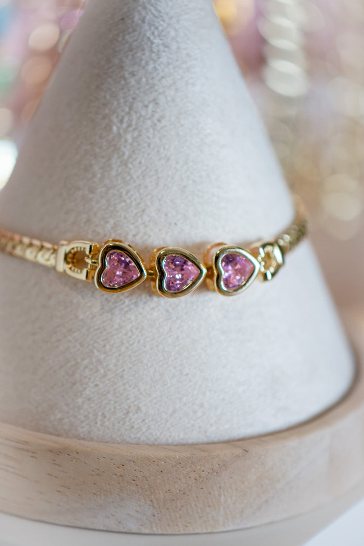 Ella Heart Pink CZ Gold Filled Bracelet