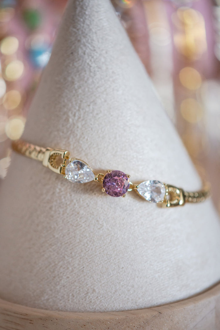 Elizabeth Purple and Clear CZ Gold Filled Bracelet