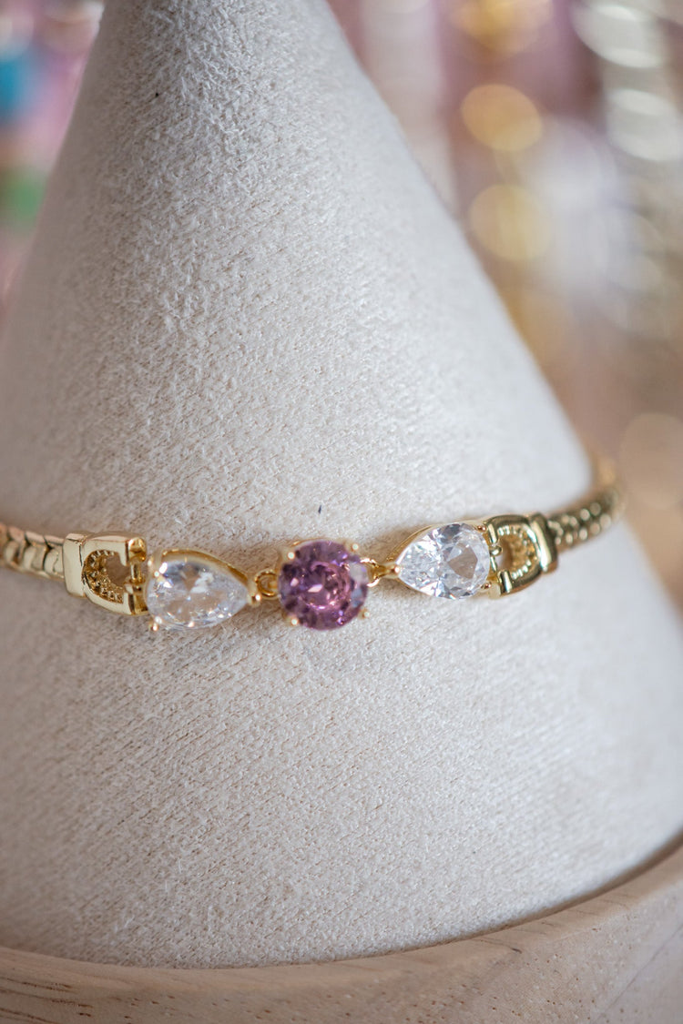 Elizabeth Purple and Clear CZ Gold Filled Bracelet