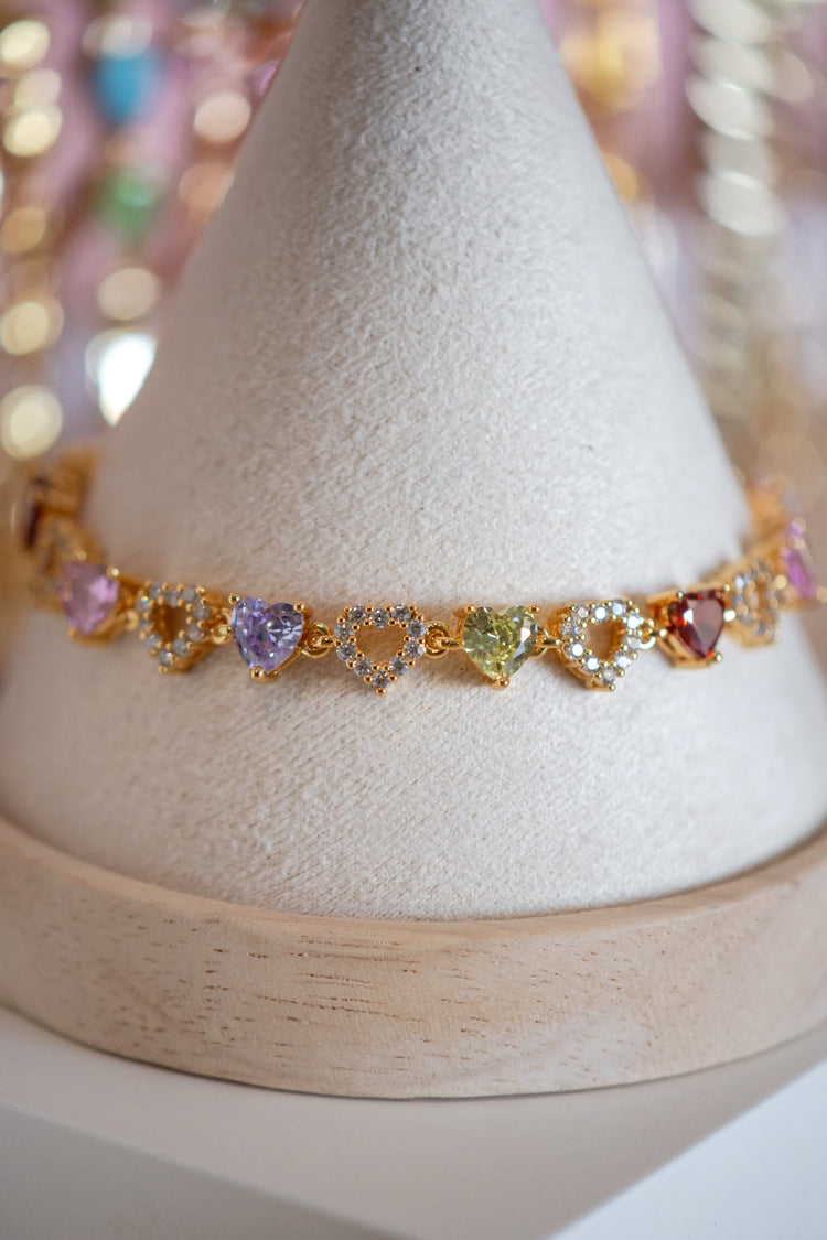Camila Heart Alternating Pavé CZ Gold Filled Bracelet