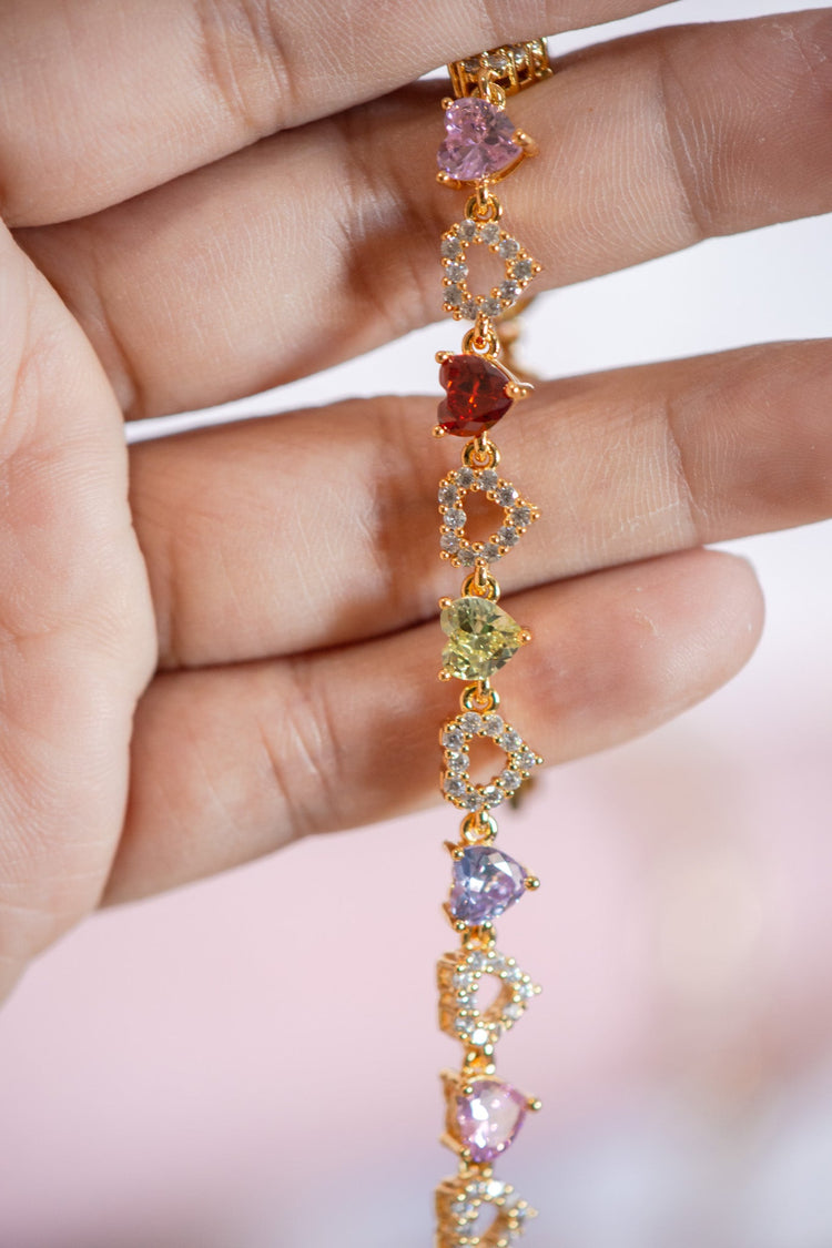 Camila Heart Alternating Pavé CZ Gold Filled Bracelet