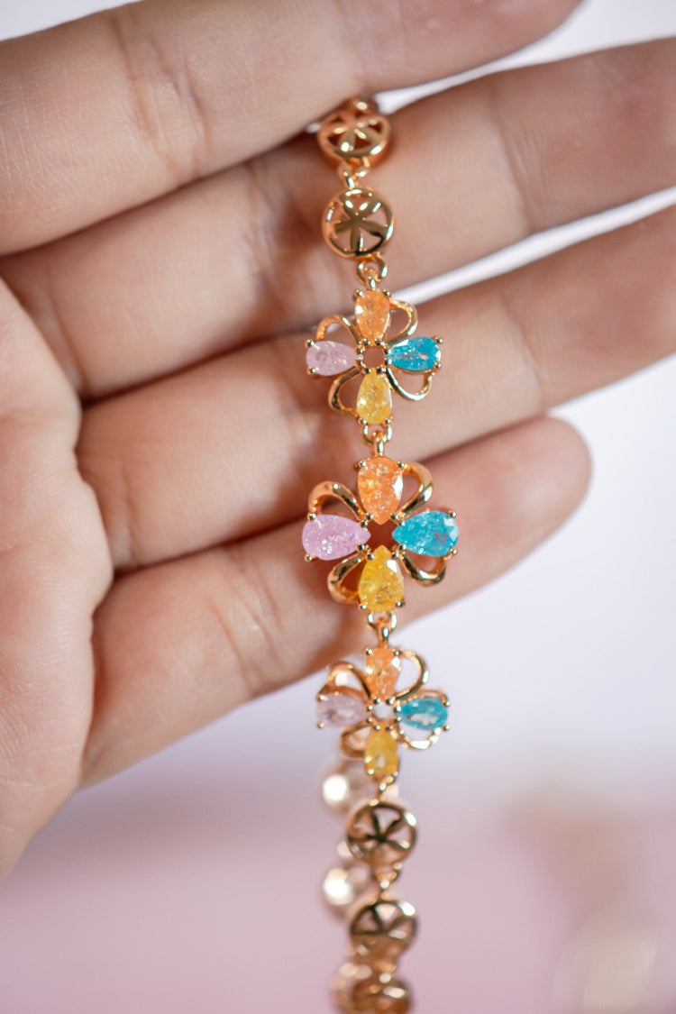 Luna Multicolor Flower Shape CZ Gold Filled Bracelet