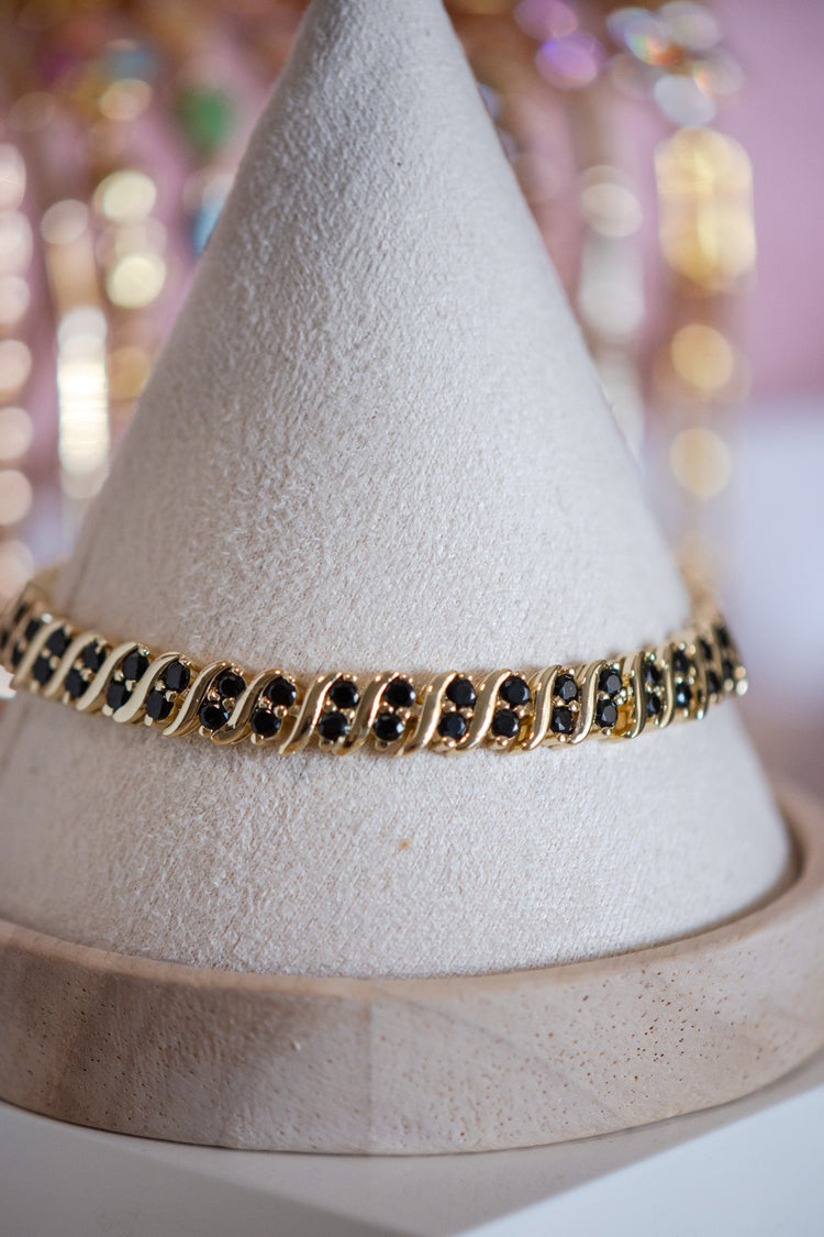 Madison Black CZ Stone Chain Gold Filled Bracelet
